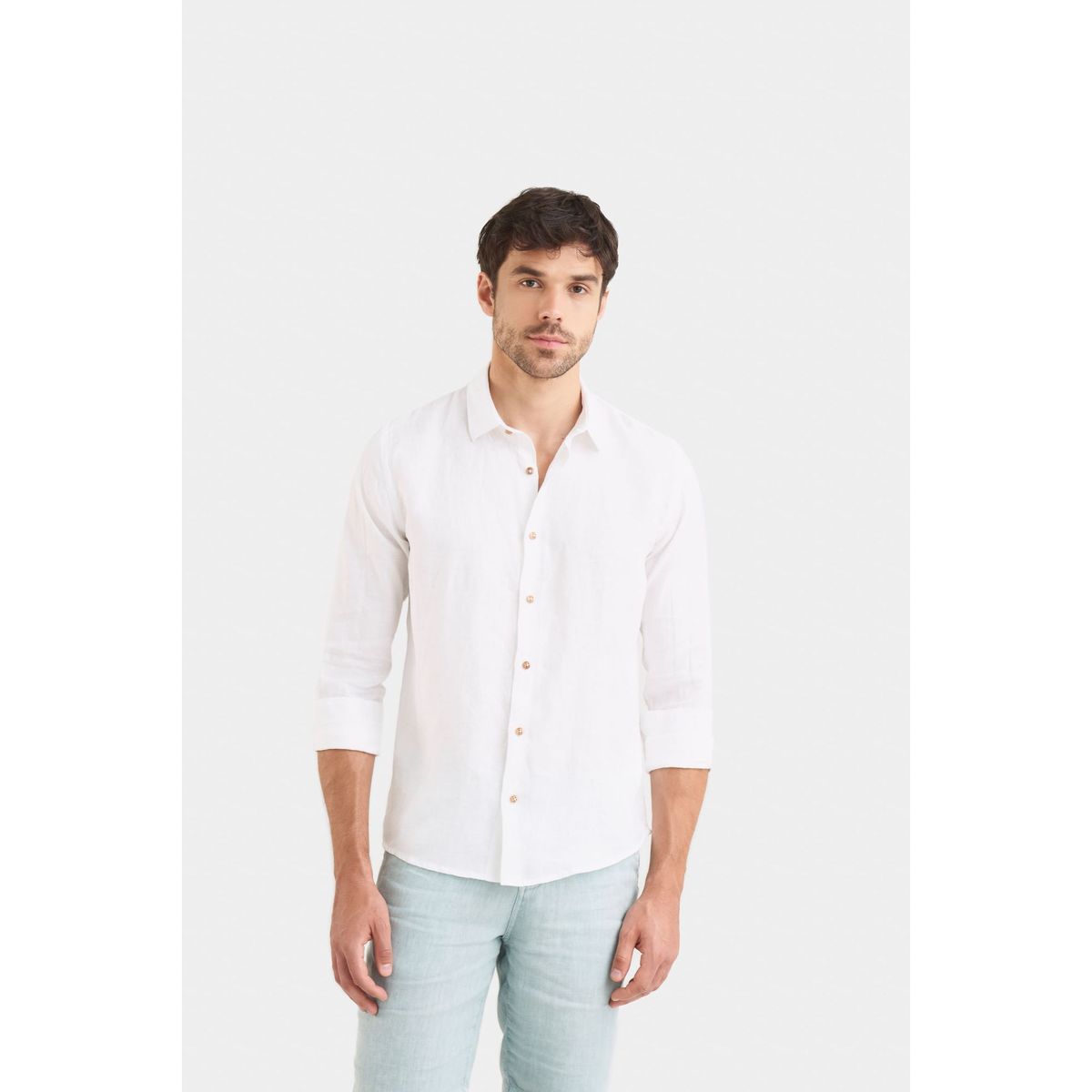 VELEZ - Vélez Camisa Manga Larga En Lino Hombre Semi Ajustada Blanco