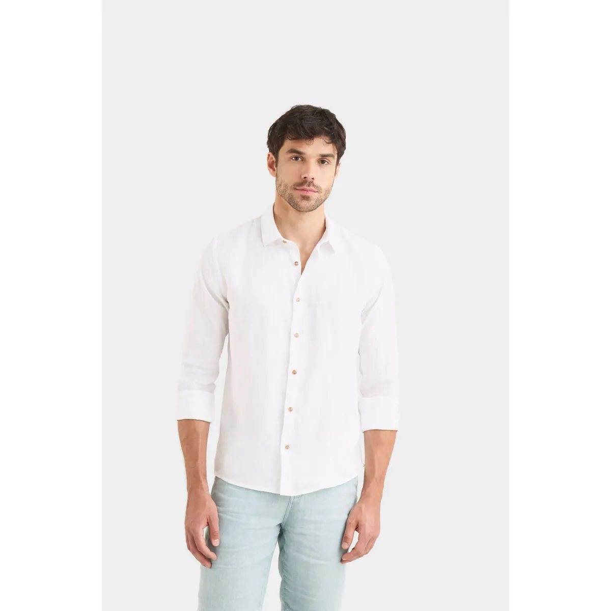 VELEZ - Vélez Camisa Manga Larga En Lino Hombre Semi Ajustada Blanco