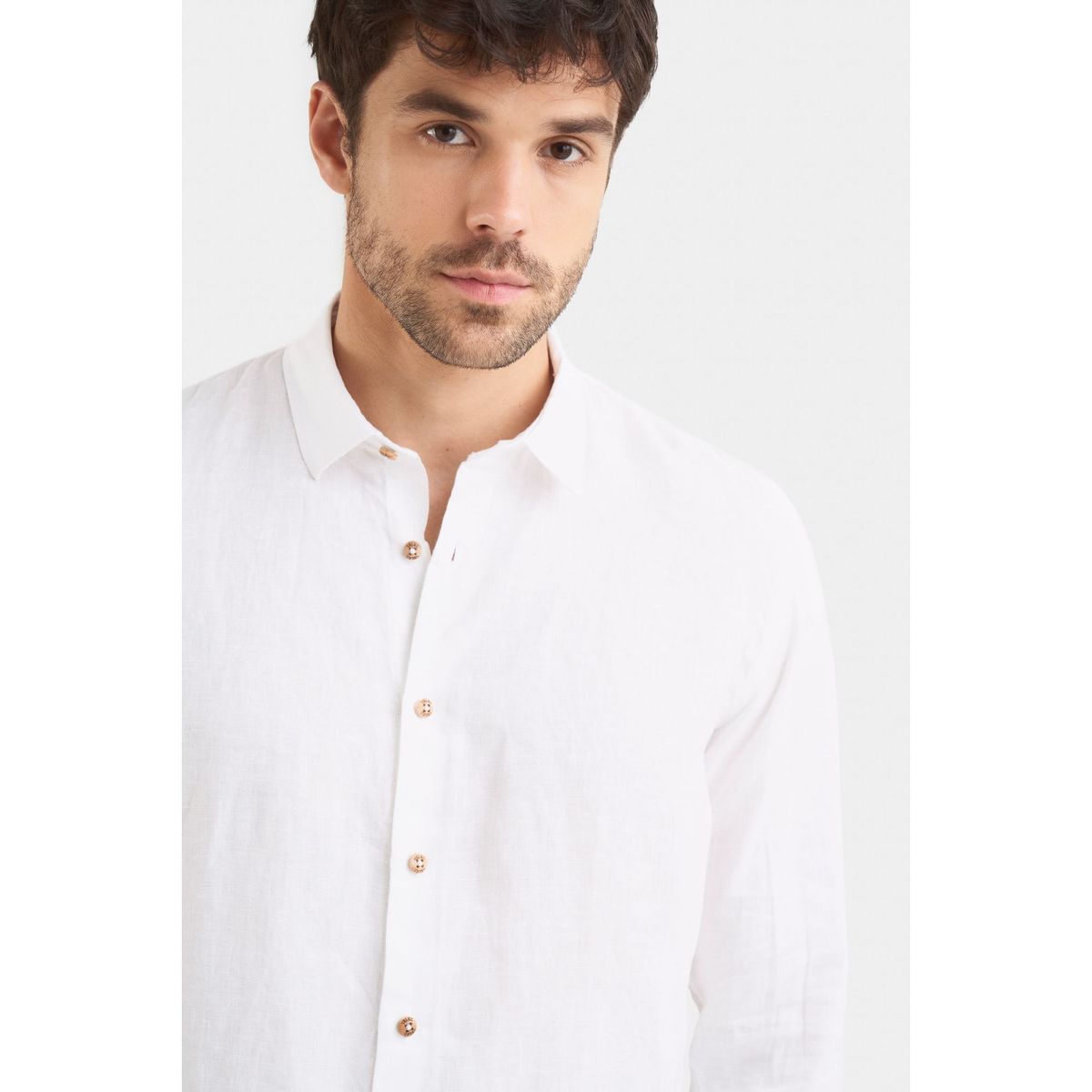 VELEZ - Vélez Camisa Manga Larga En Lino Hombre Semi Ajustada Blanco