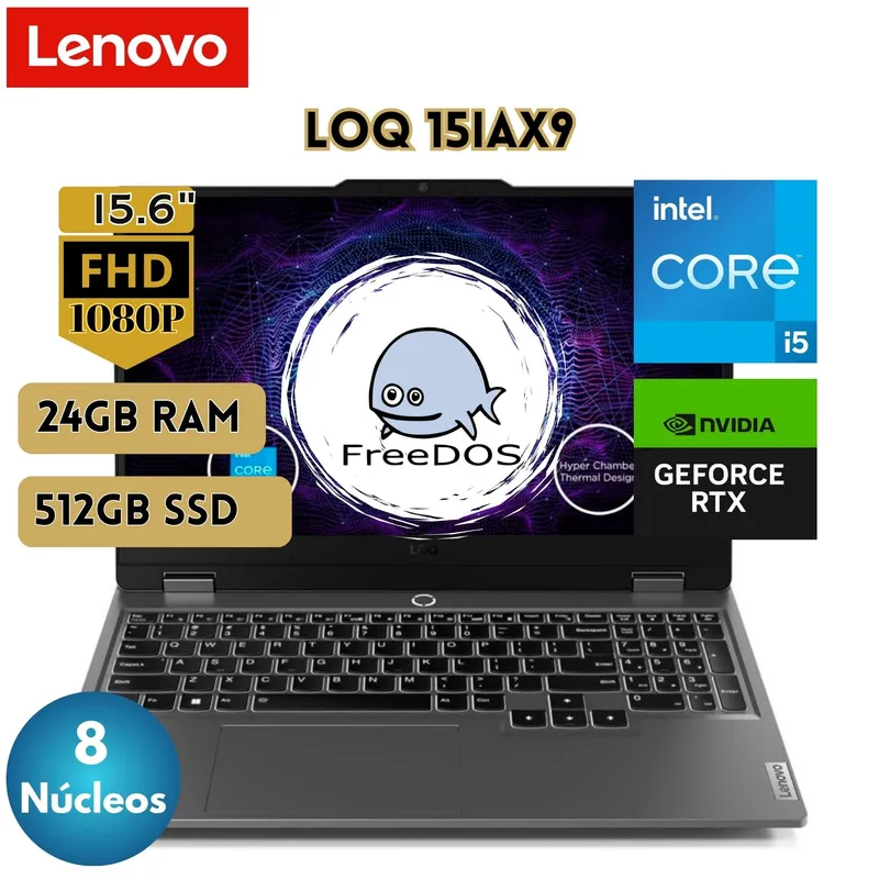LENOVO - Laptop Lenovo LOQ 15IAX9 15.6" FHD IPS, Core i5-12450HX 24GB 512GB SSD RTX 3050 6GB FREEDOS