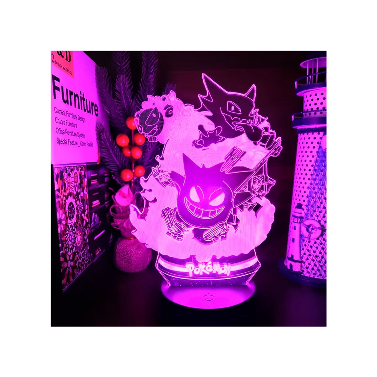 GENERICO - Pokemon 3D Lampara de Noche Gengar Gastly Haunter