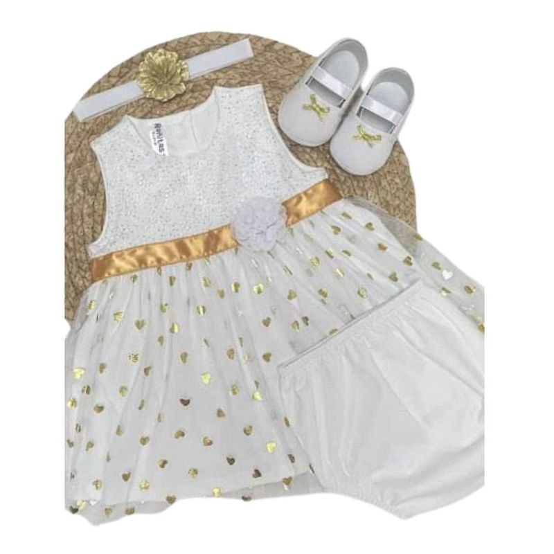 GENERICO - CONJUNTO VESTIDO 4 PIEZAS PARA BEBÉ NIÑA