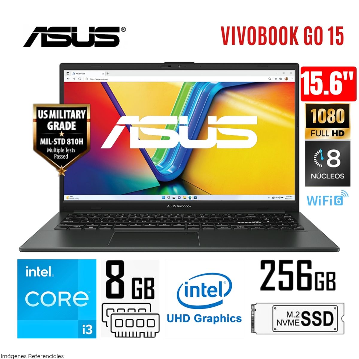 ASUS - Laptop Asus Vivobook GO 15 Intel Core i3-N305 8GB RAM 256GB SSD 15.6" FHD E1504GA-NJ191