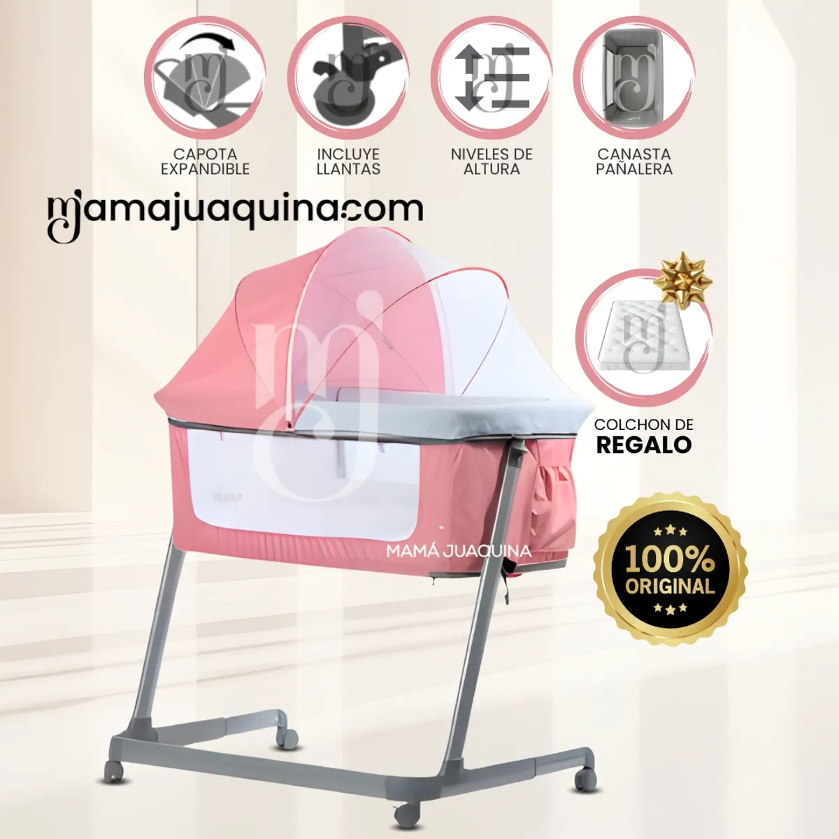 BABY - Cuna Colecho de Lujo «ZEPPELIN» Edición Limitada Pink con Colchón