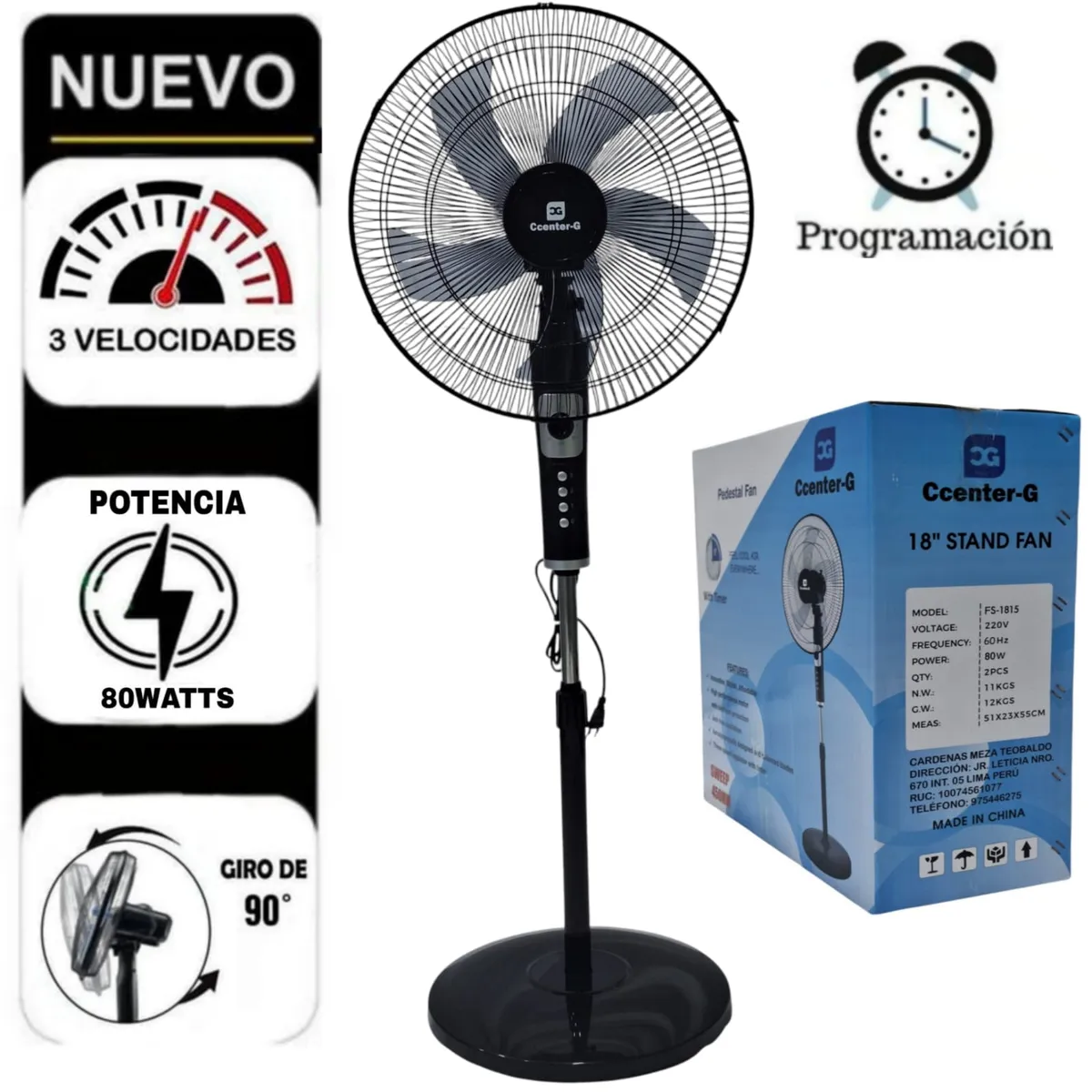 UG ULTRA G - Ventilador SILECIOSO Pedestal de 18 con Temporizador de 80W