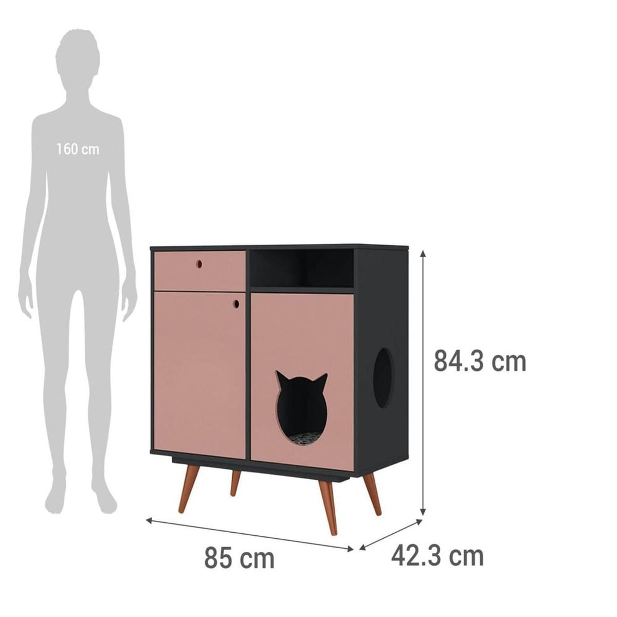 TU MESITA - Mueble para Mascotas Rufus color NegroRosado TU MESITA
