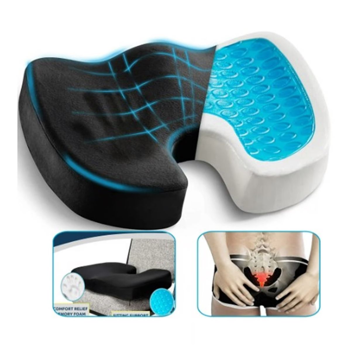 GENERICO - Cojín de Asiento Ortopédico Viscoelástico y Gel