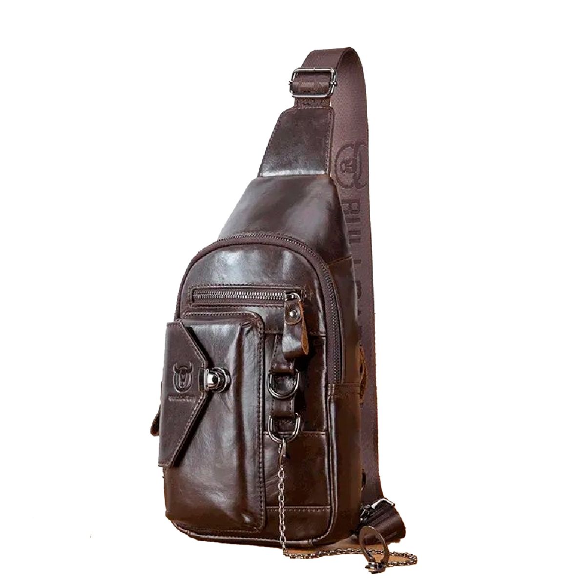 BULLCAPTAIN - BullCaptain - Mochila Cruzada de Cuero Mate XB-520-CF Café