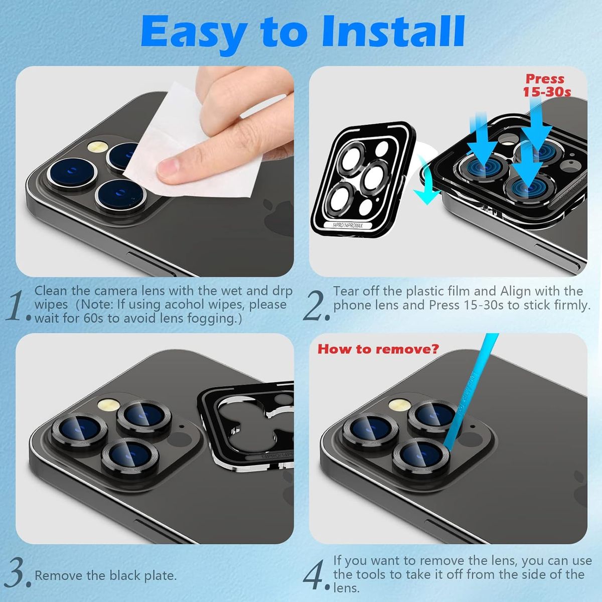 GENERICO - Protector de Cámara Metálico iPhone 16 Pro Max - Negro