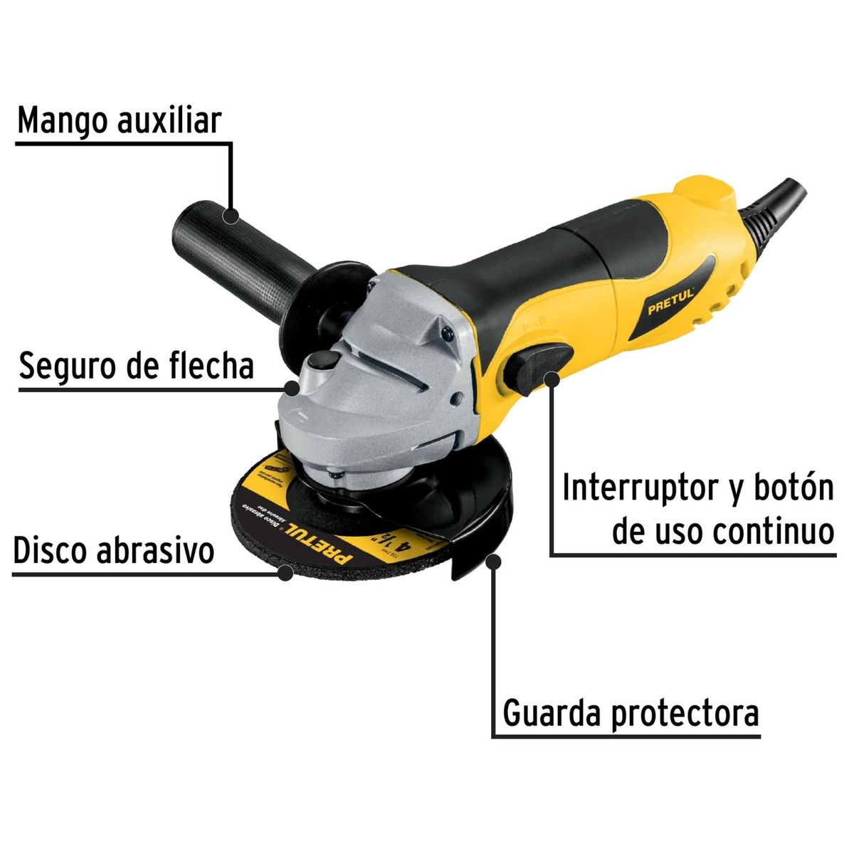 PRETUL - COMBO Amoladora Esmeriladora 4 1/2", 700 W, 10 discos de desbaste