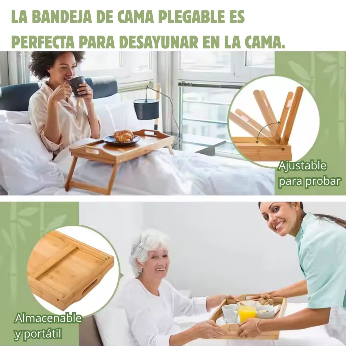 PENTHA - Mesa Bandeja para Desayunos de Bambú 50 x 30