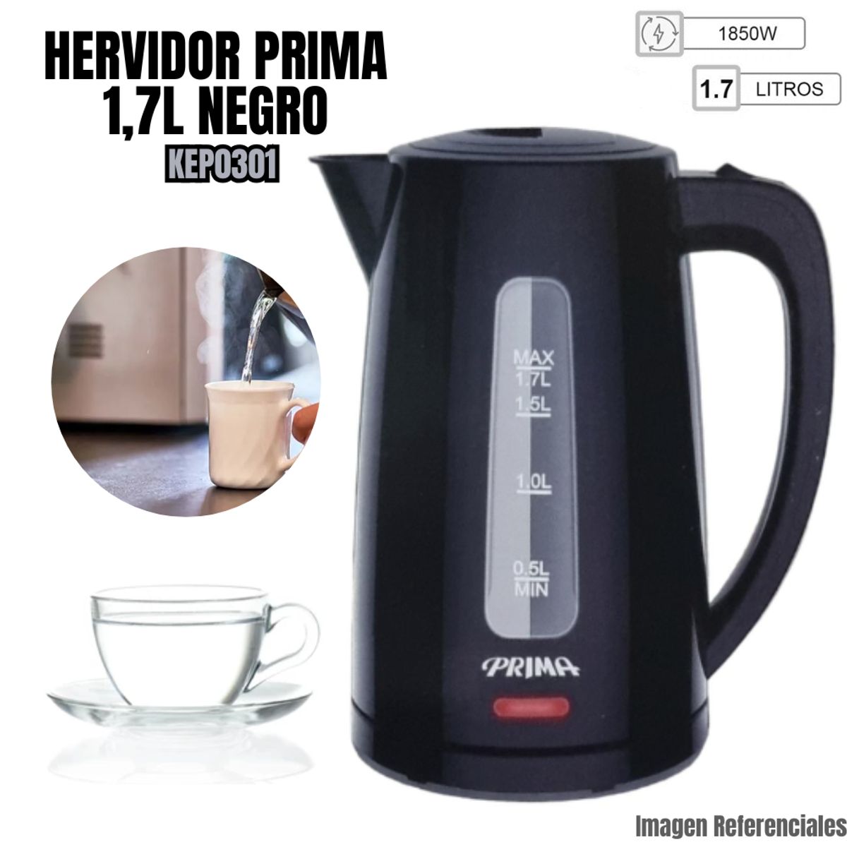 PRIMA - Hervidor Eléctrico Prima Negro  KEP0301 PN