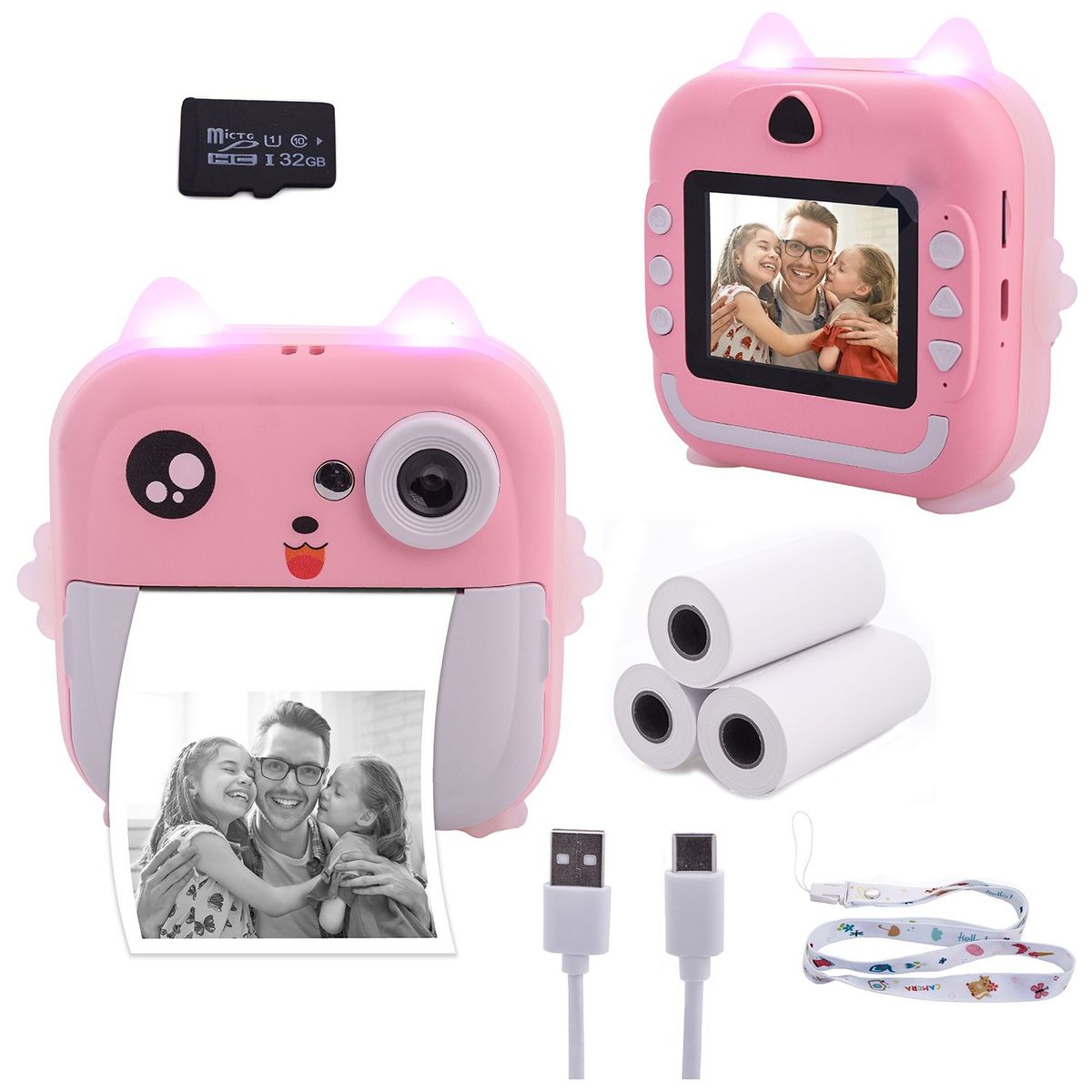 GENERICO - Cámara de Impresión Instantánea para Niños videos música juegos rosado