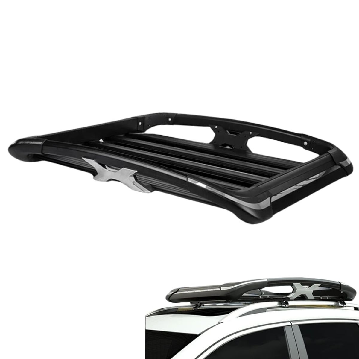 TECGO - Parrilla Portaequipaje Modelo X 140cm Negro Diseño Funcional