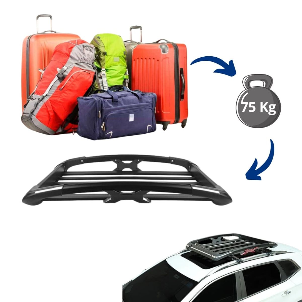 TECGO - Parrilla Portaequipaje Modelo X 140cm Negro Diseño Funcional