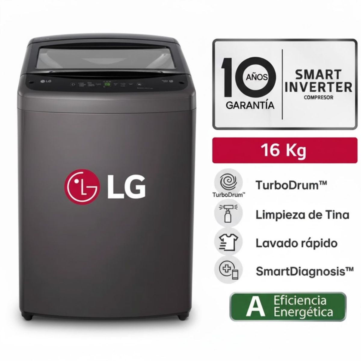 LG - Lavadora  LG  WT16BVTB 16kg Smart Motion Carga Superior Negro Claro
