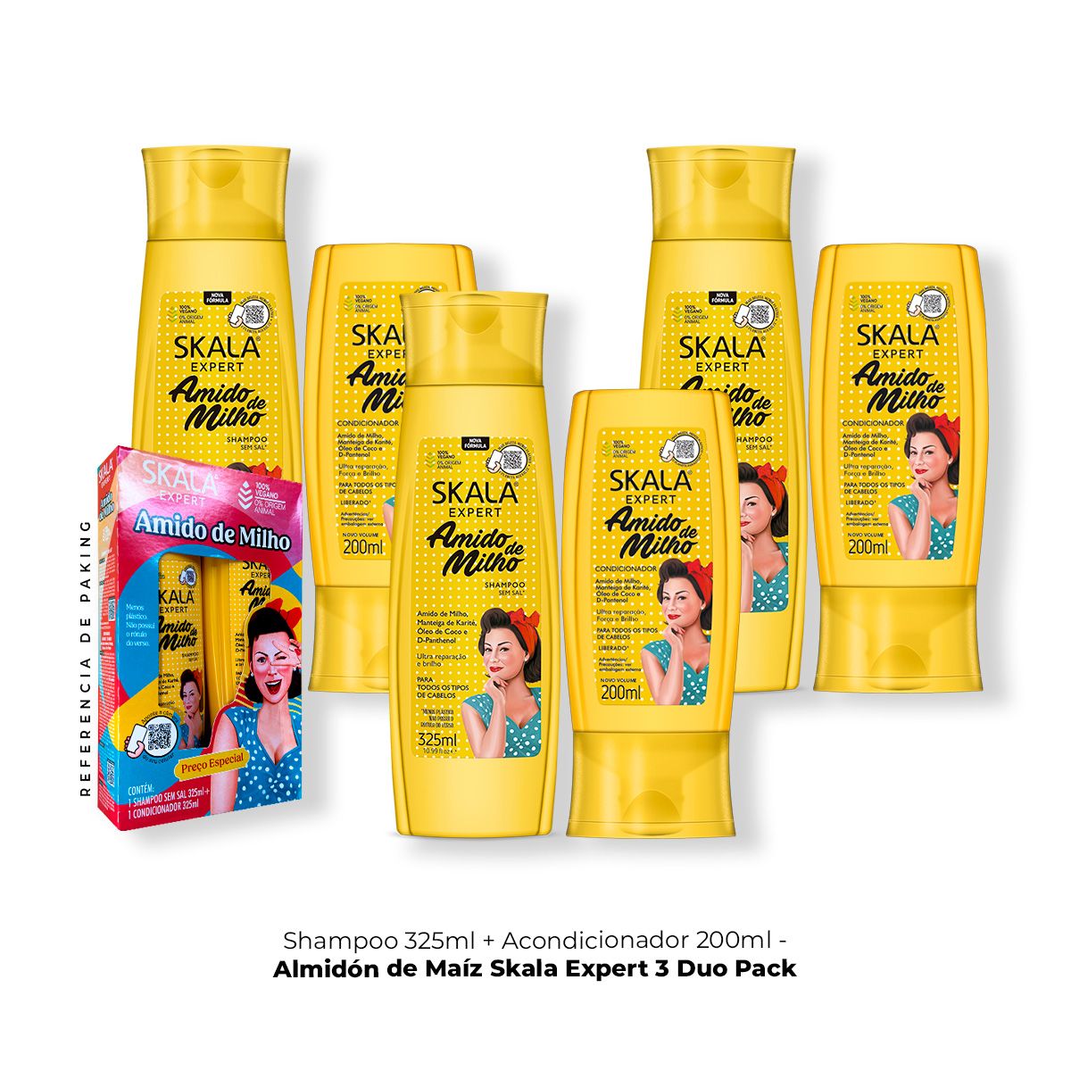 SKALA - 3 Unidades Shampoo 350ml + Acondicionador Almidón de Maíz Skala Expert 200ml