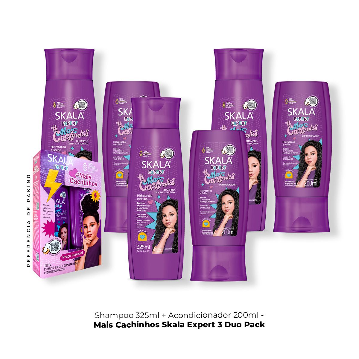 SKALA - 3 Unidades Shampoo 325ml + Acondicionador Mais Cachinhos Skala Expert 200ml