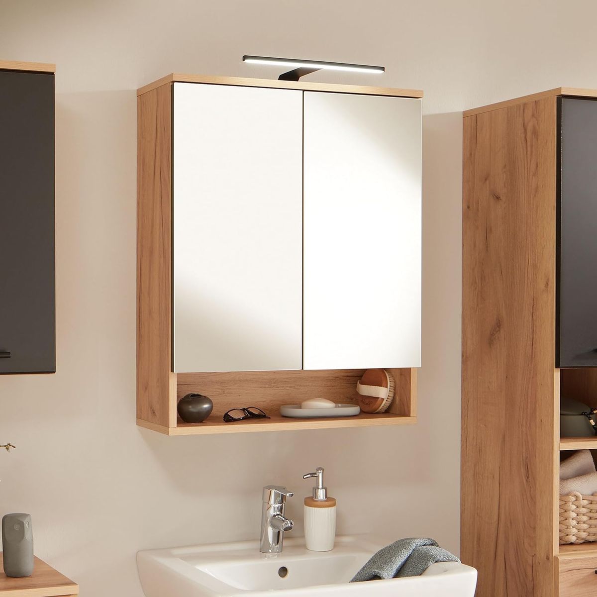 TU MESITA - Organizador de baño Flotante con Espejo Irina color Marrón TU MESITA