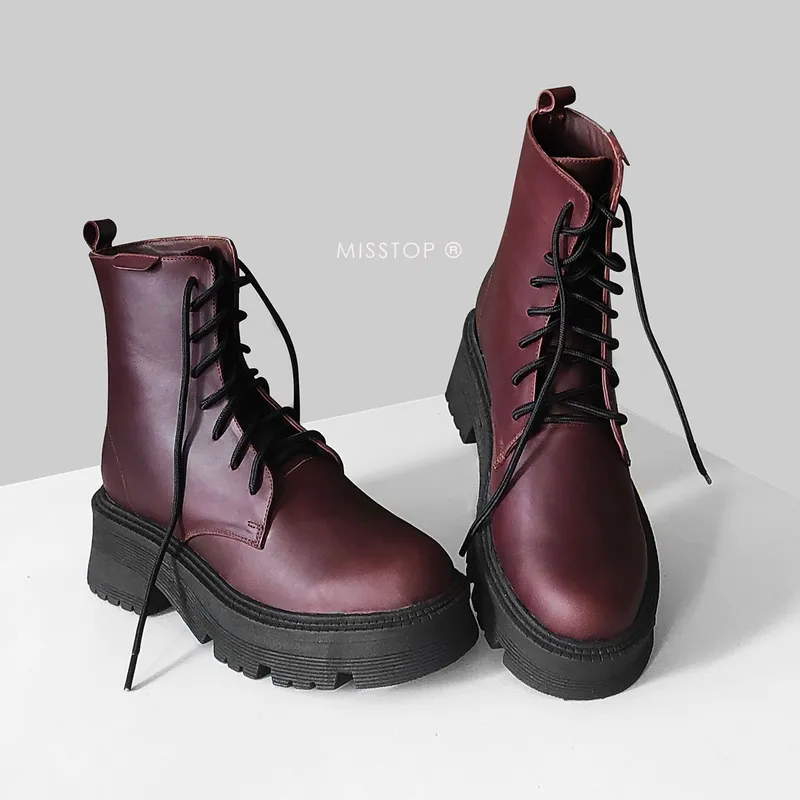 MISS TOP - BOTINES MUJER GUINDA CUERO