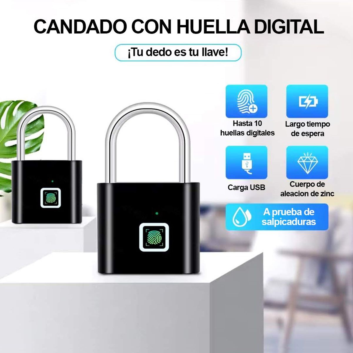 GENERICO - Candado con huella digital con carga USB