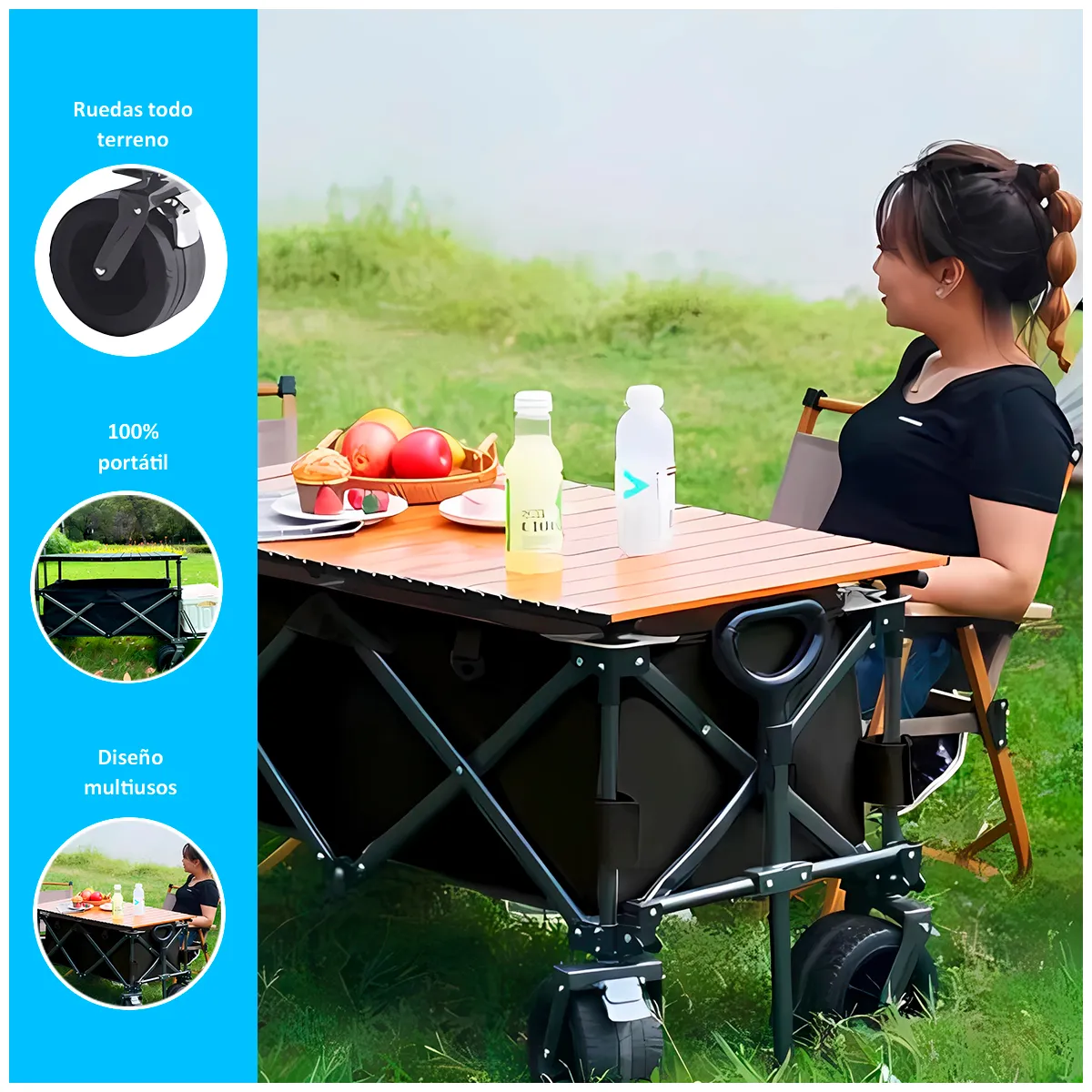 GENERICO - Coche plegable para compras y camping 90 x 53 (75-98) cm