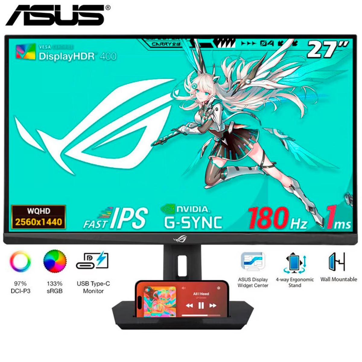 ASUS - Monitor ASUS ROG STRIX 1MS 180HZ XG27ACS 27 2560x1440 HDMI