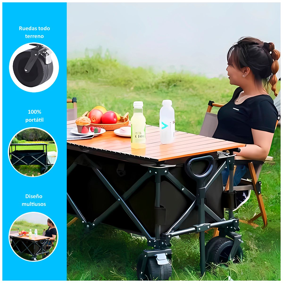 GENERICO - Coche plegable para compras y camping 90 x 57 (73-96) cm