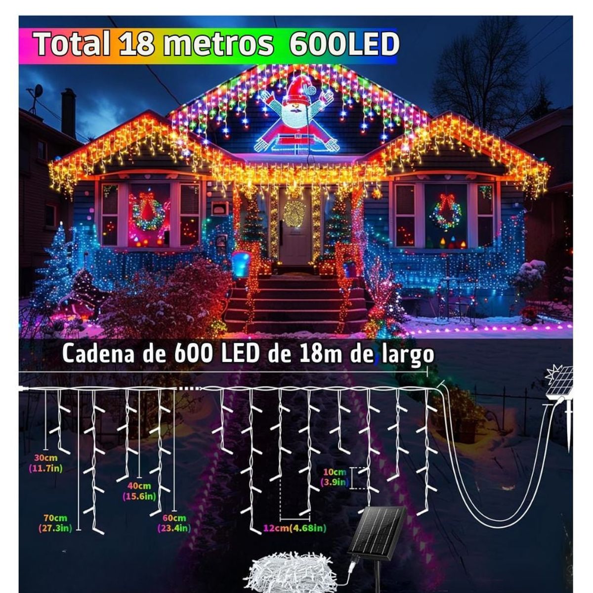 ARTEZA - Luces solares cortina para exteriores 600 luces LED-18 Metros
