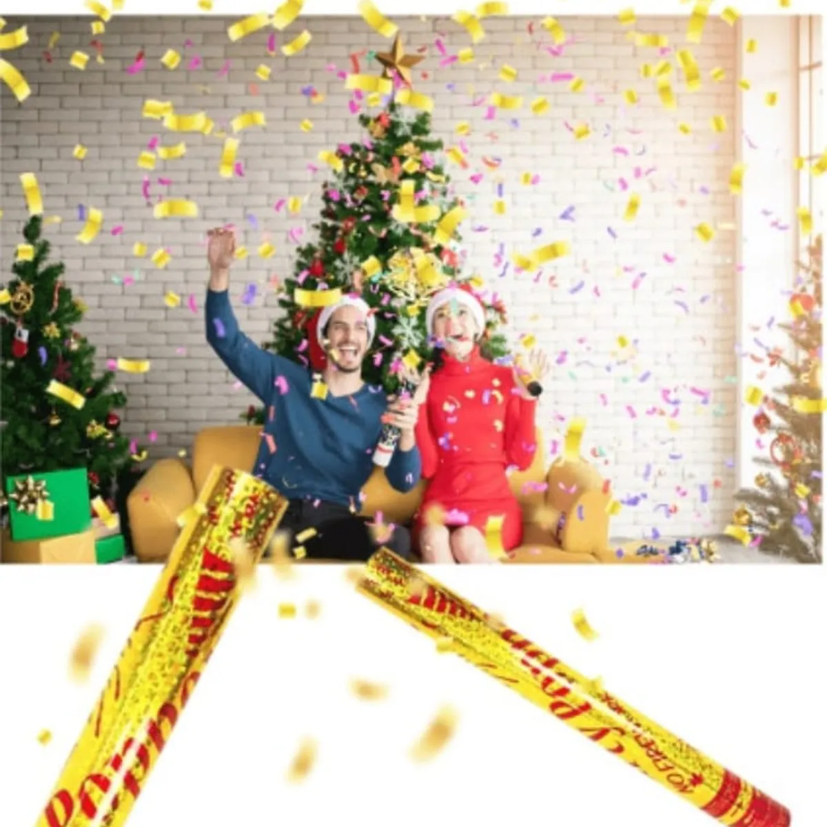 GENERICO - Lanza confeti DORADO 30 cm pack x 4 unid.