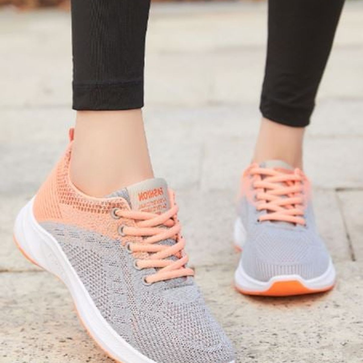 GENERICO - ZAPATILLA PARA MUJER FASHION SPORT - NARANJA - GRIS CLARO - GS51