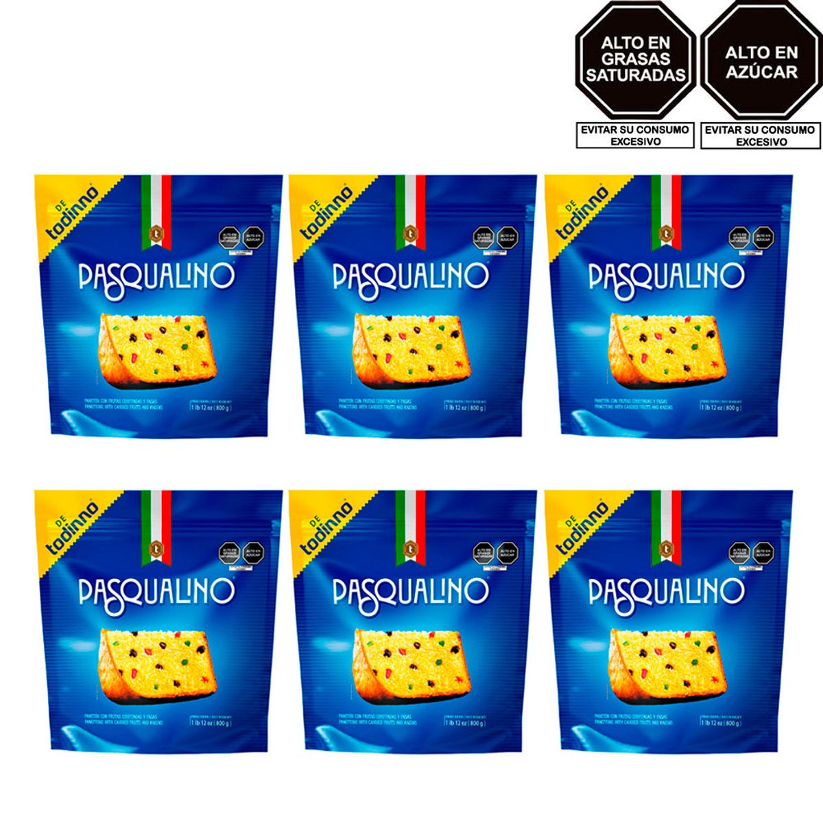 TODINNO - Pack X6 Paneton Pasqualino 800 Gr - Caja de 6 UN