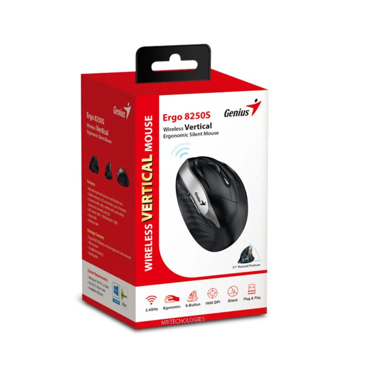 GENIUS - MOUSE inalámbrico ergonómico vertical Genius con reposapulgar Ergo 8250S