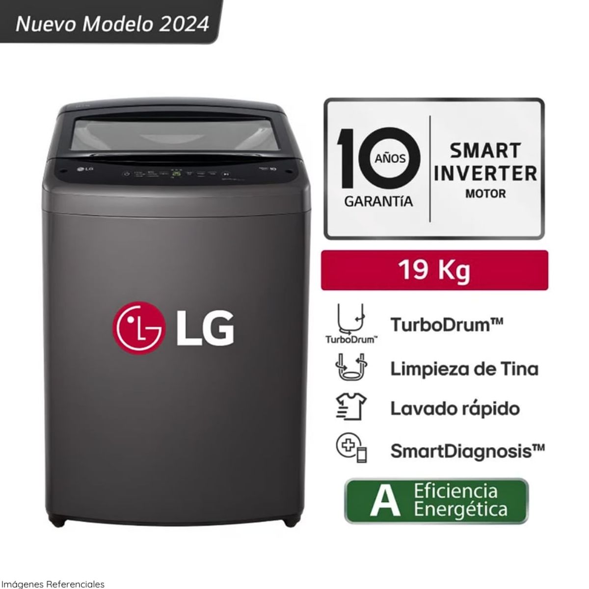 LG - Lavadora LG 19 Kg TurboDrum Carga Superior Negro  WT19BVTB
