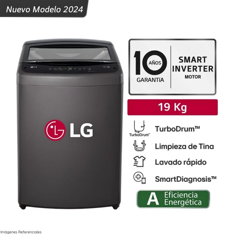LG - Lavadora LG 19 Kg TurboDrum Carga Superior Negro  WT19BVTB