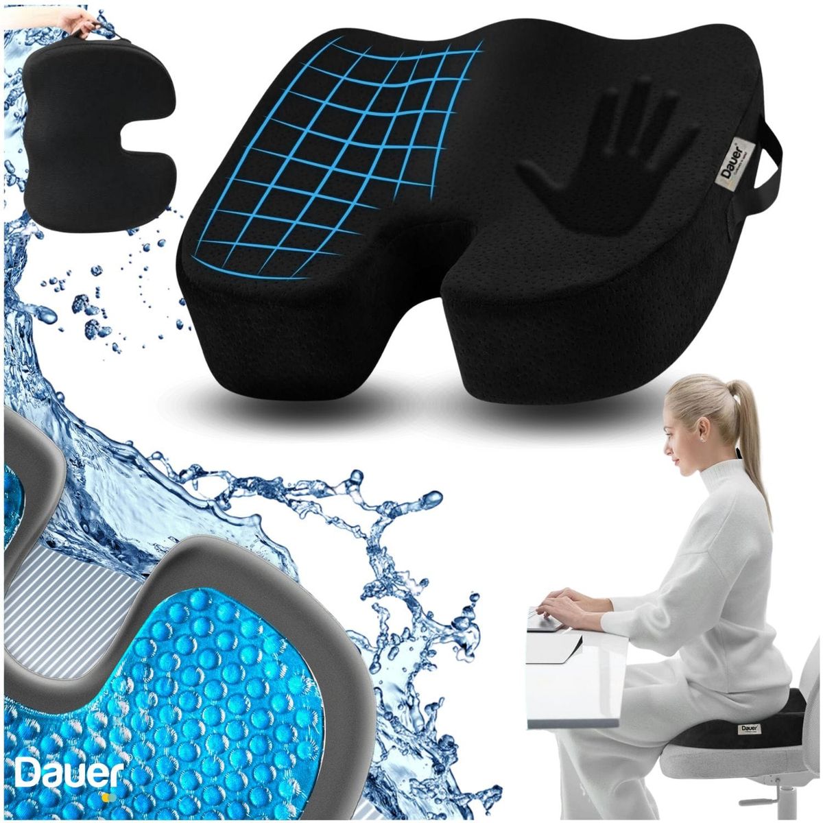 DAUER - Cojín Asiento Ortopedico mejorado de Gel Tech +Viscoelastico de Bambu