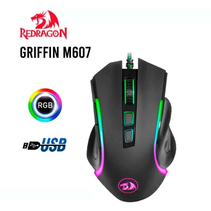 REDRAGON - MOUSE GAMER REDRAGON CON ILUMINACION RGB GRIFFIN M607 NEGRO