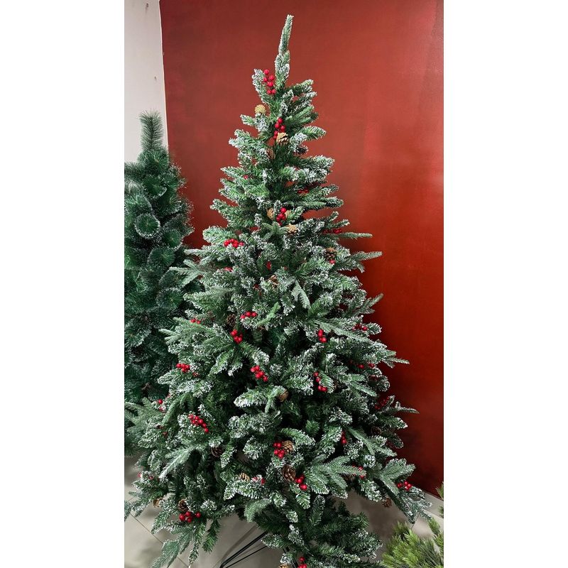 GENERICO - Árbol de Navidad Premium Verde Nevado con piñas y cerezas 1.50 cm