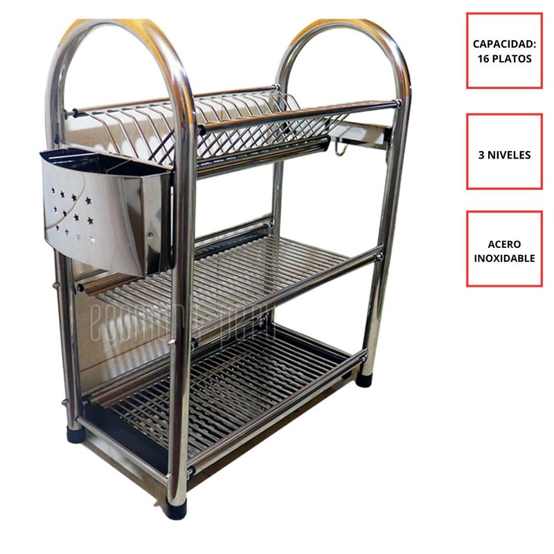 GENERICO - Escurridor SL-1720 Acero Inoxidable 3 Niveles 16 platos