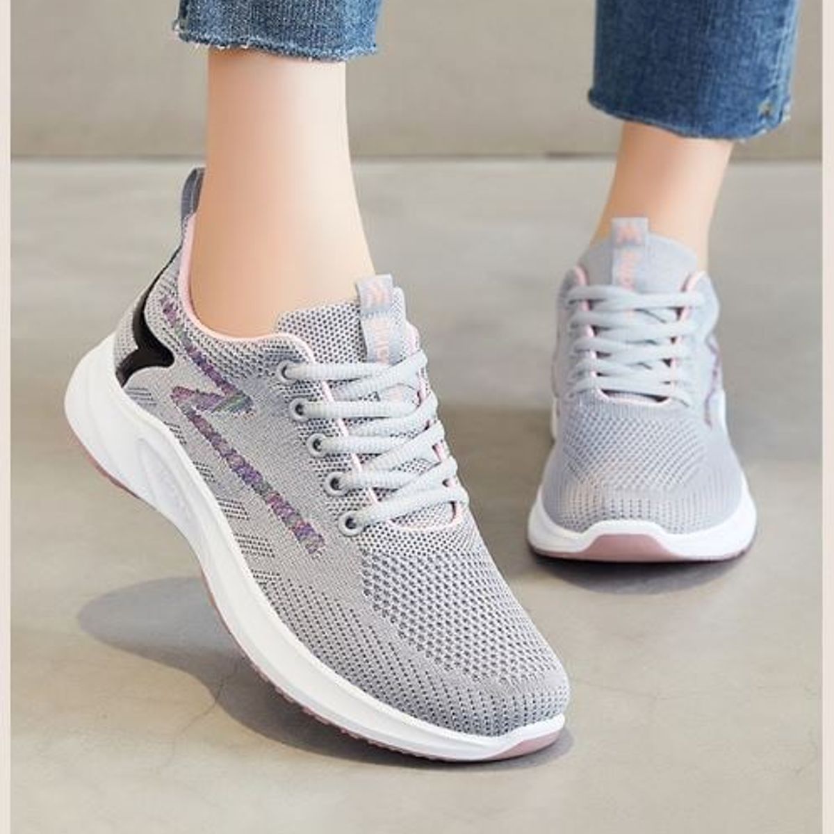 GENERICO - ZAPATILLA PARA MUJER SUPREME SPORT- GRIS - ROSA - G2231