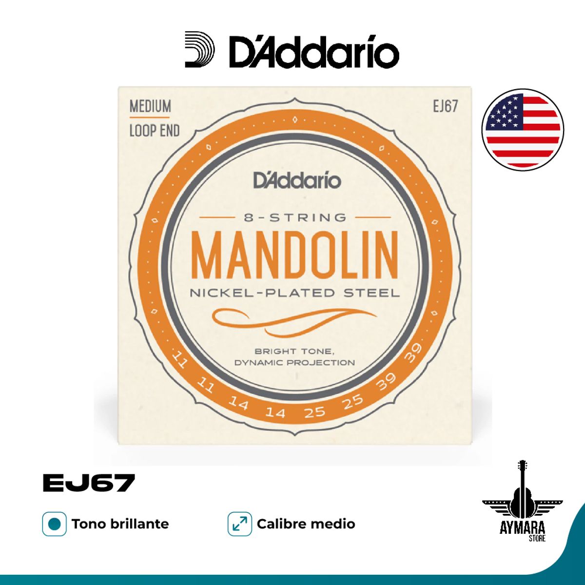 DADDARIO - DAddario EJ67 - Cuerdas para Mandolina Nickel Med