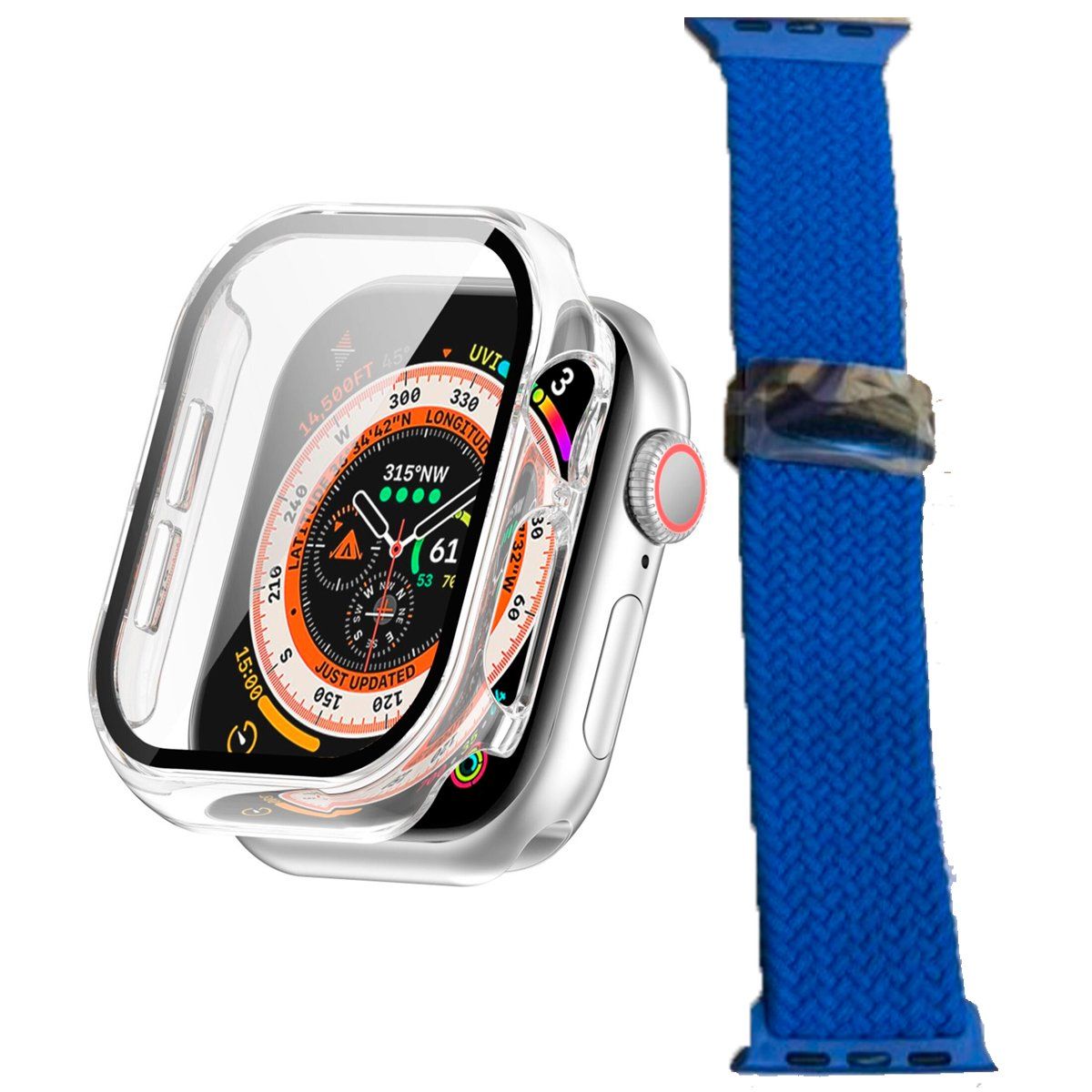 GENERICO - Bumper Clear + Correa Nylon Azul para Apple Watch Serie 10 De 46mm