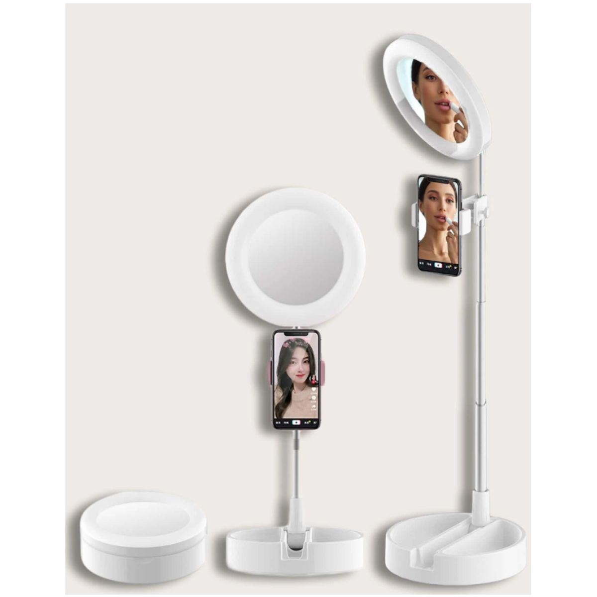 SEISA - Espejo Con Aro Luz Led Selfie Soporte Celular Streamers Maquillaje