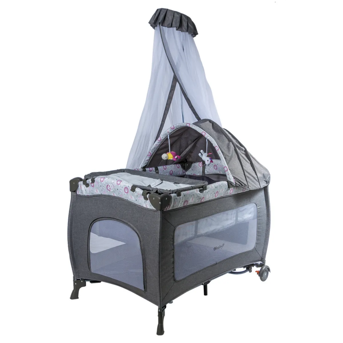 EBABY - Cuna Corral con Mecedora Sally RosadoGris cod 716-3