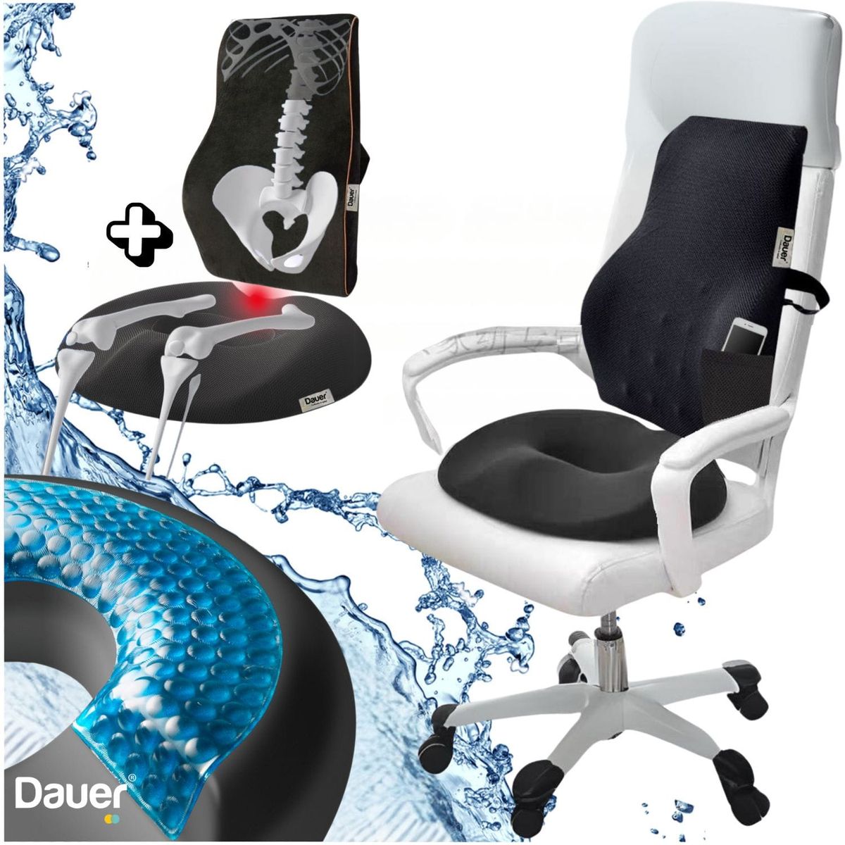 DAUER - DUO Cojines Lumbar Y Dona mejorado de Gel Tech +Viscoelastico Bambu