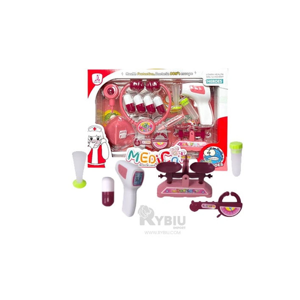 RYBIU IMPORT - Set Infantil de Doctora 14 Piezas para Niñas en Rosado Y+Regalo Sticker