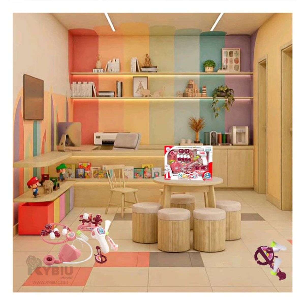 RYBIU IMPORT - Set Infantil de Doctora 14 Piezas para Niñas en Rosado Y+Regalo Sticker