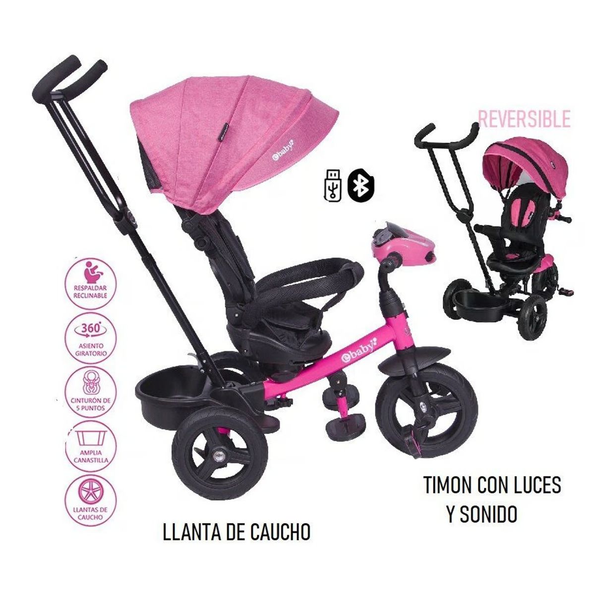 EBABY - Triciclo Guiador Ebaby ESPIN PINK