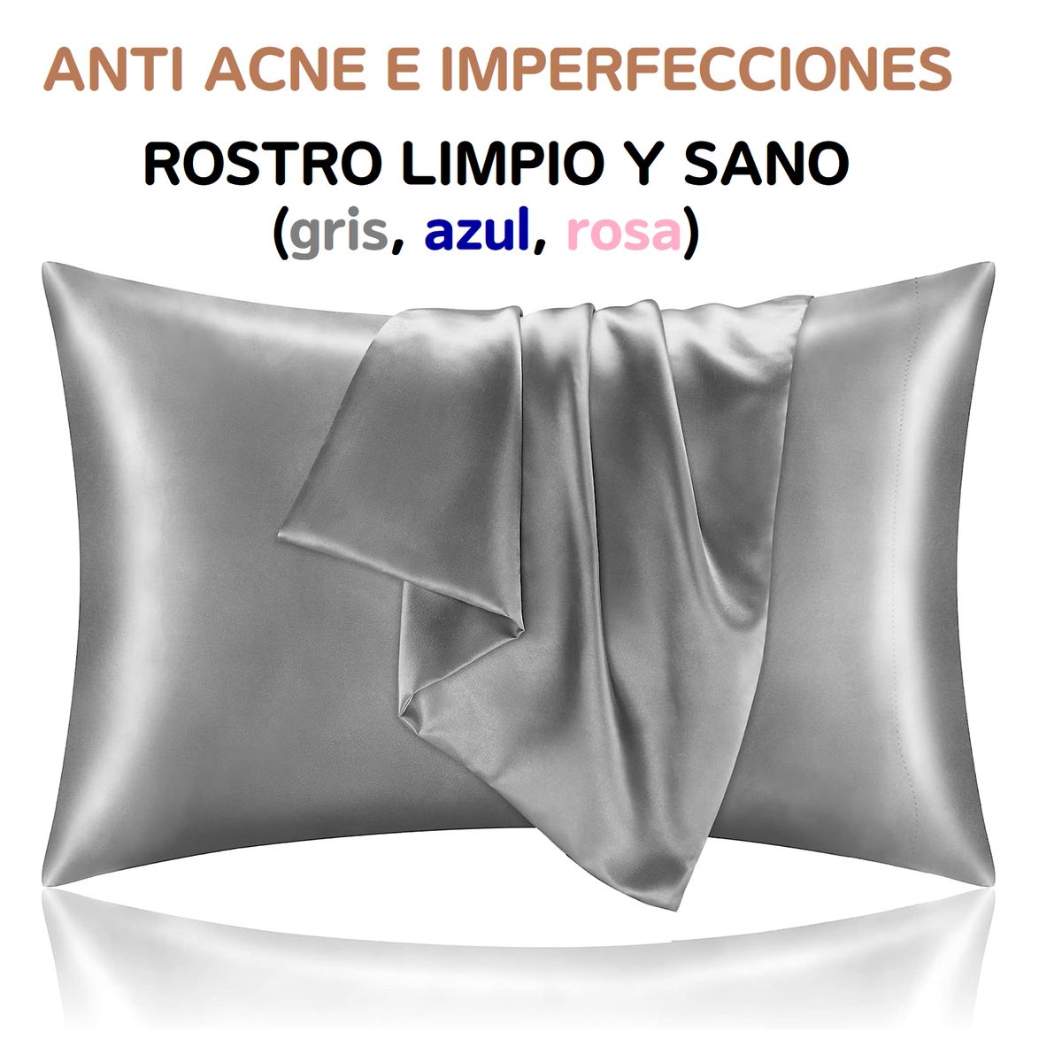100 PERCENT - Funda Cobertor De Almohada Seda Anti Acne Granos Gris