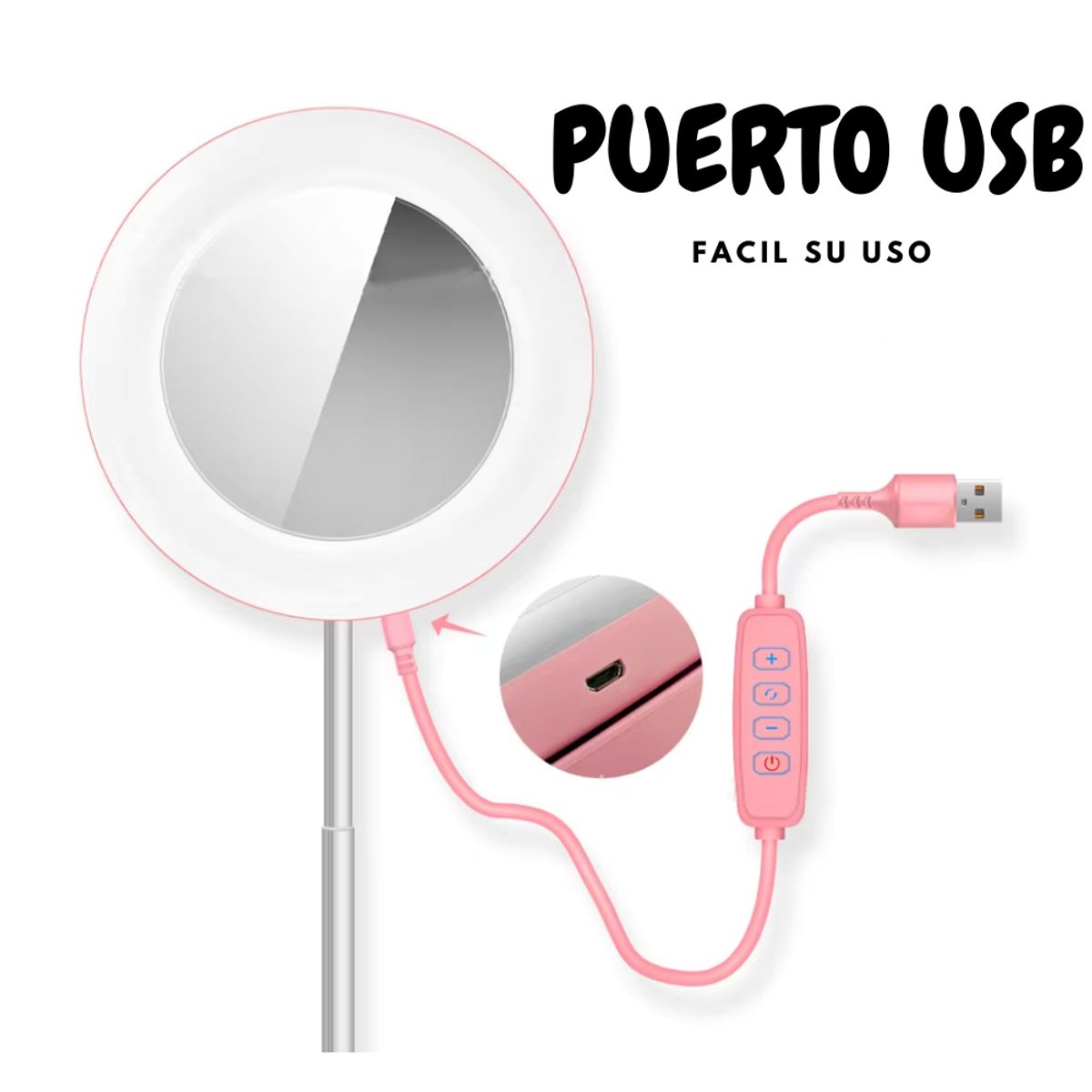 SEISA - Espejo Con Aro Luz Led Selfie Soporte Celular Streamers Maquillaje